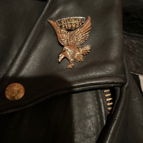 VTG Branded Garments Leather JKT. W/ Harley Davidson Patch. Sz. (42) . Sturgis - Picture 8 of 11